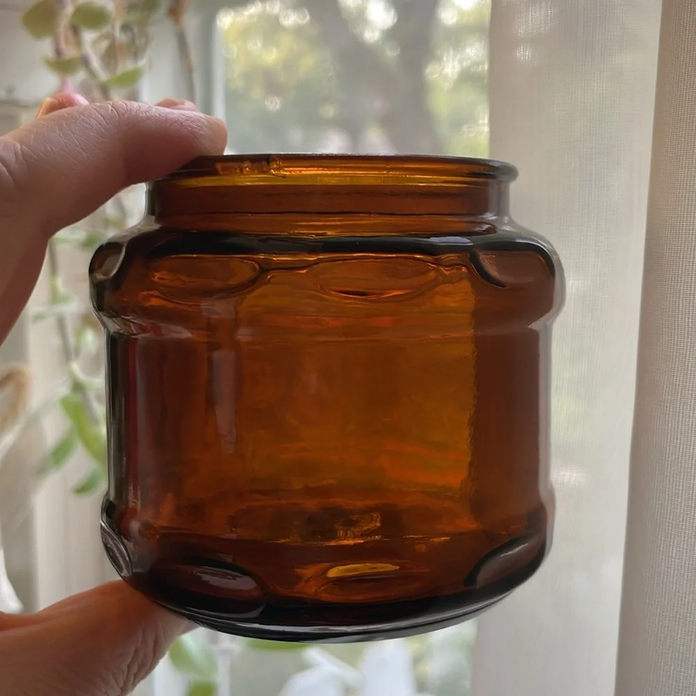 Vintage‎ Small Glass Apothecary Jar with Lid in Brown or Dark Amber